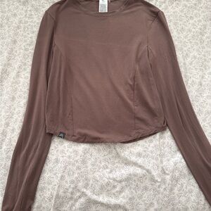 Oner Active Mellow Soft Crop Long Sleeve Top in taupe color